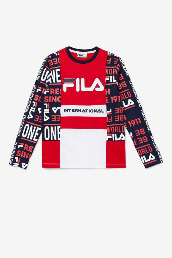 Fila Avide Long Sleeve Men's Tee - Red/Navy/White,NZ 157-97435